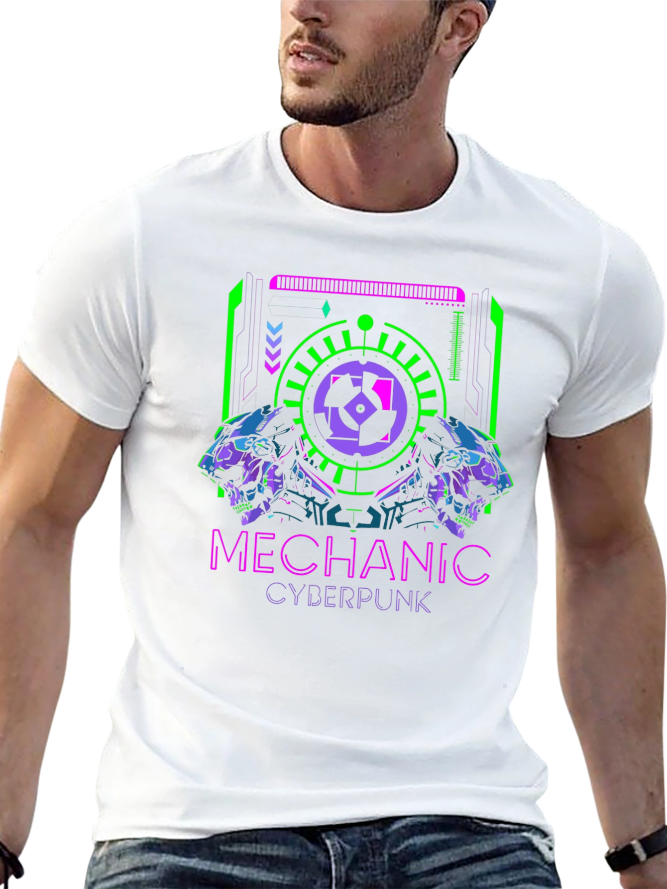 Black Cyberpunk Mechanic Graphic T-Shirt view 13