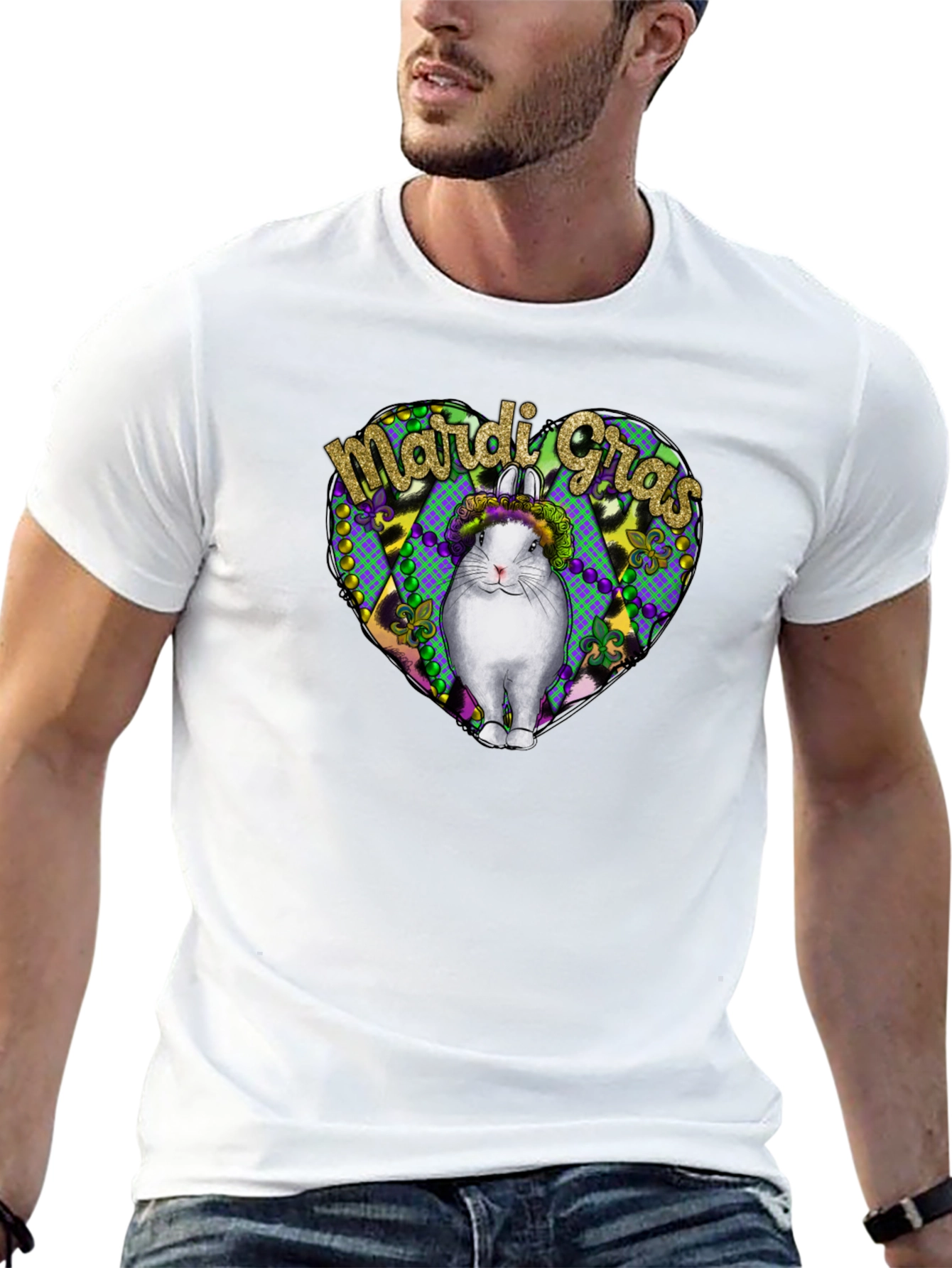 Black Mardi Gras Rabbit Tee - Unisex Graphic T-Shirt view 13