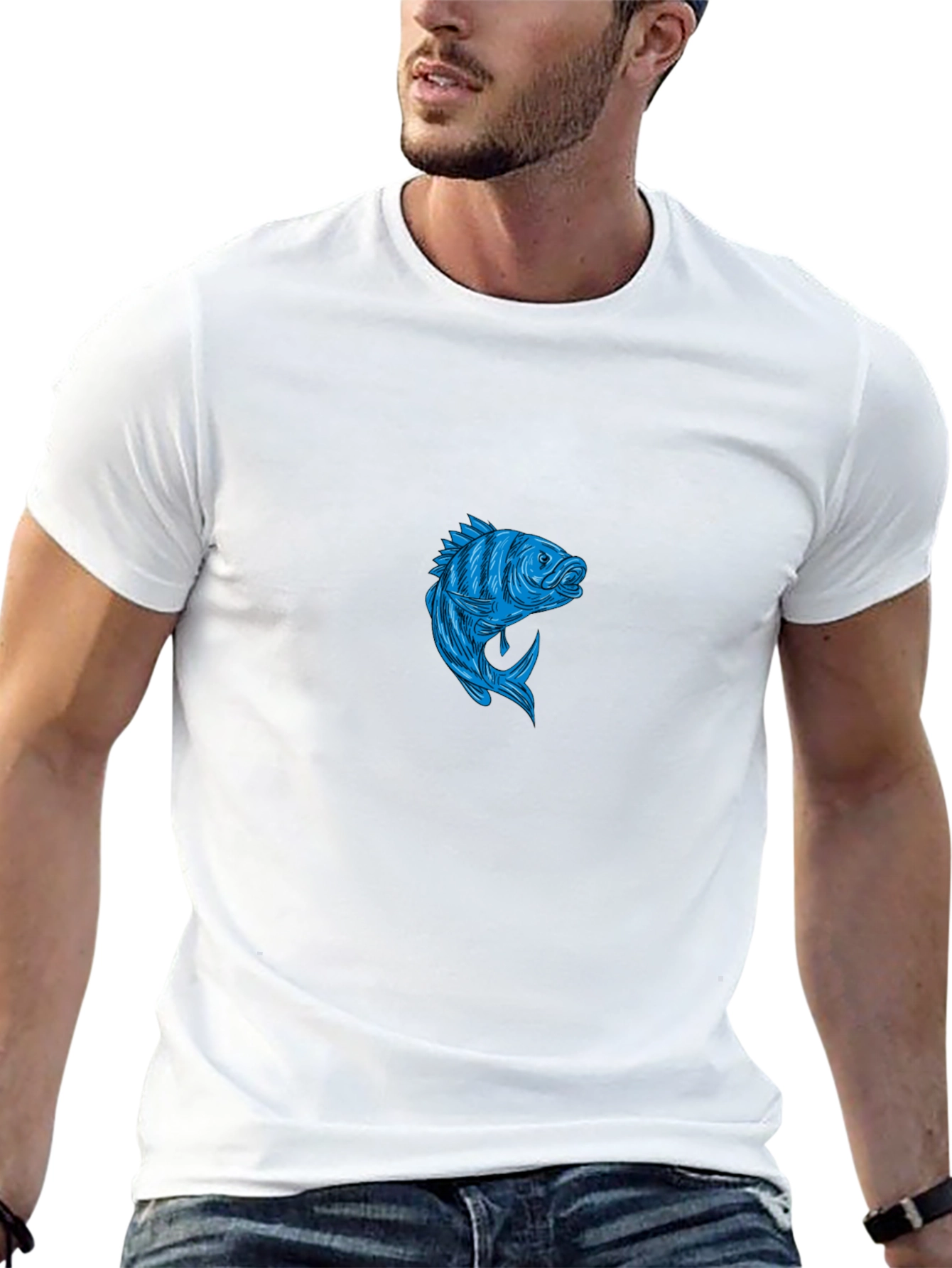 Men's Black T-Shirt with Blue Fish Graphic - 13