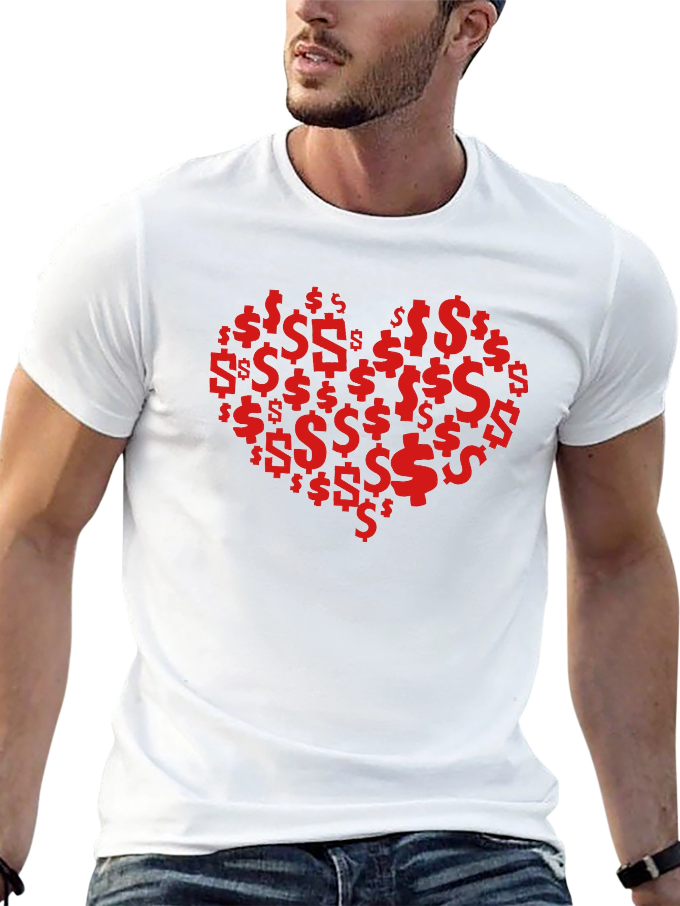Black Money Heart Tee - Love of Wealth Graphic T-Shirt view 13