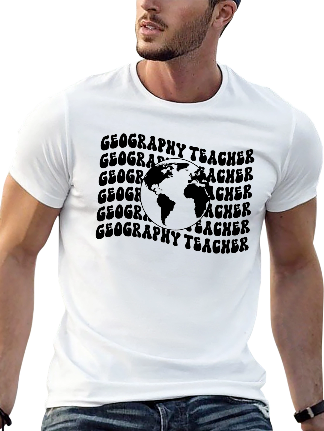Black Geography Teacher Graphic T-Shirt - Black view 13
