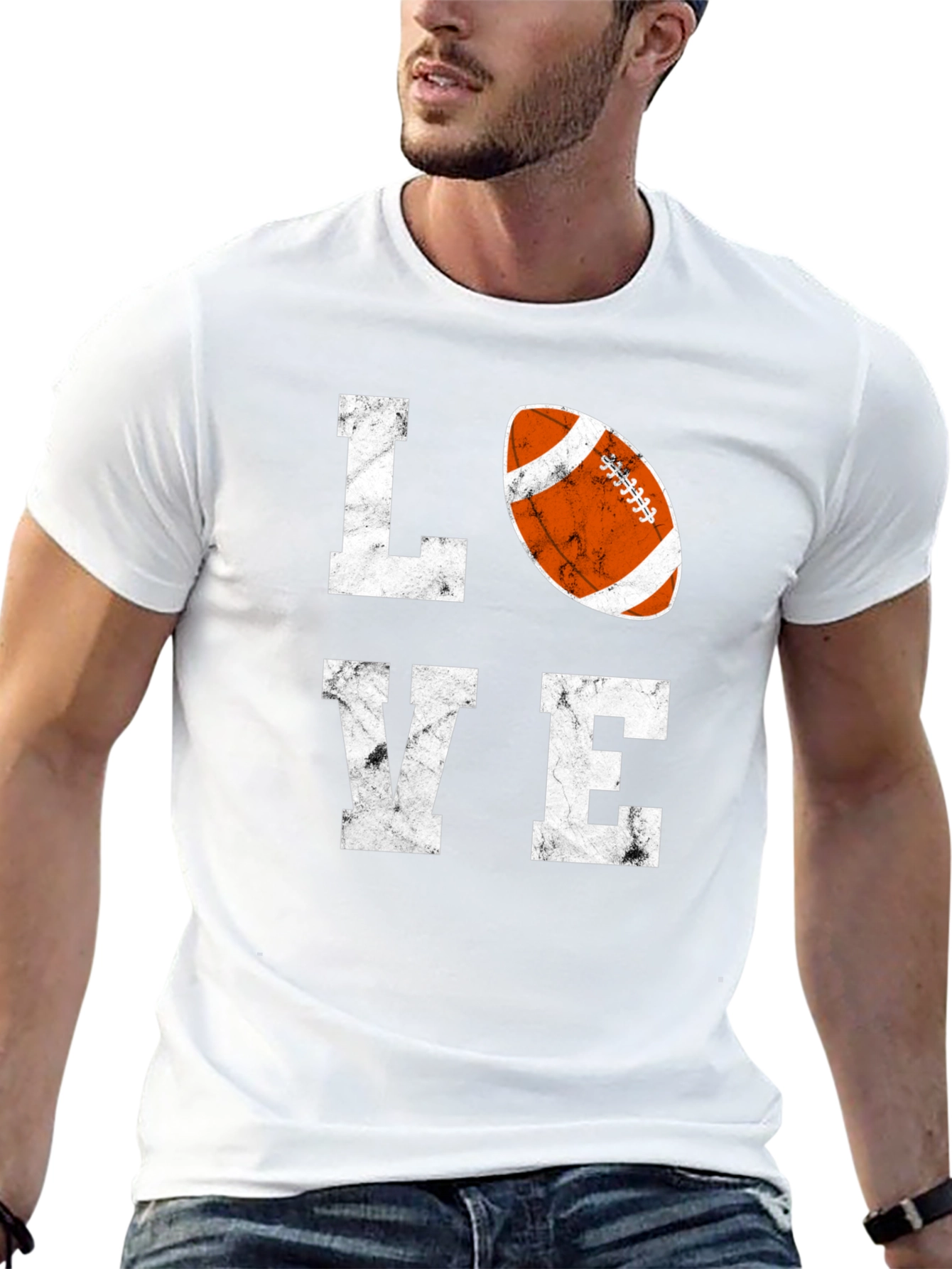 Black LOVE Football Graphic T-Shirt, Black Cotton Blend Tee view 13