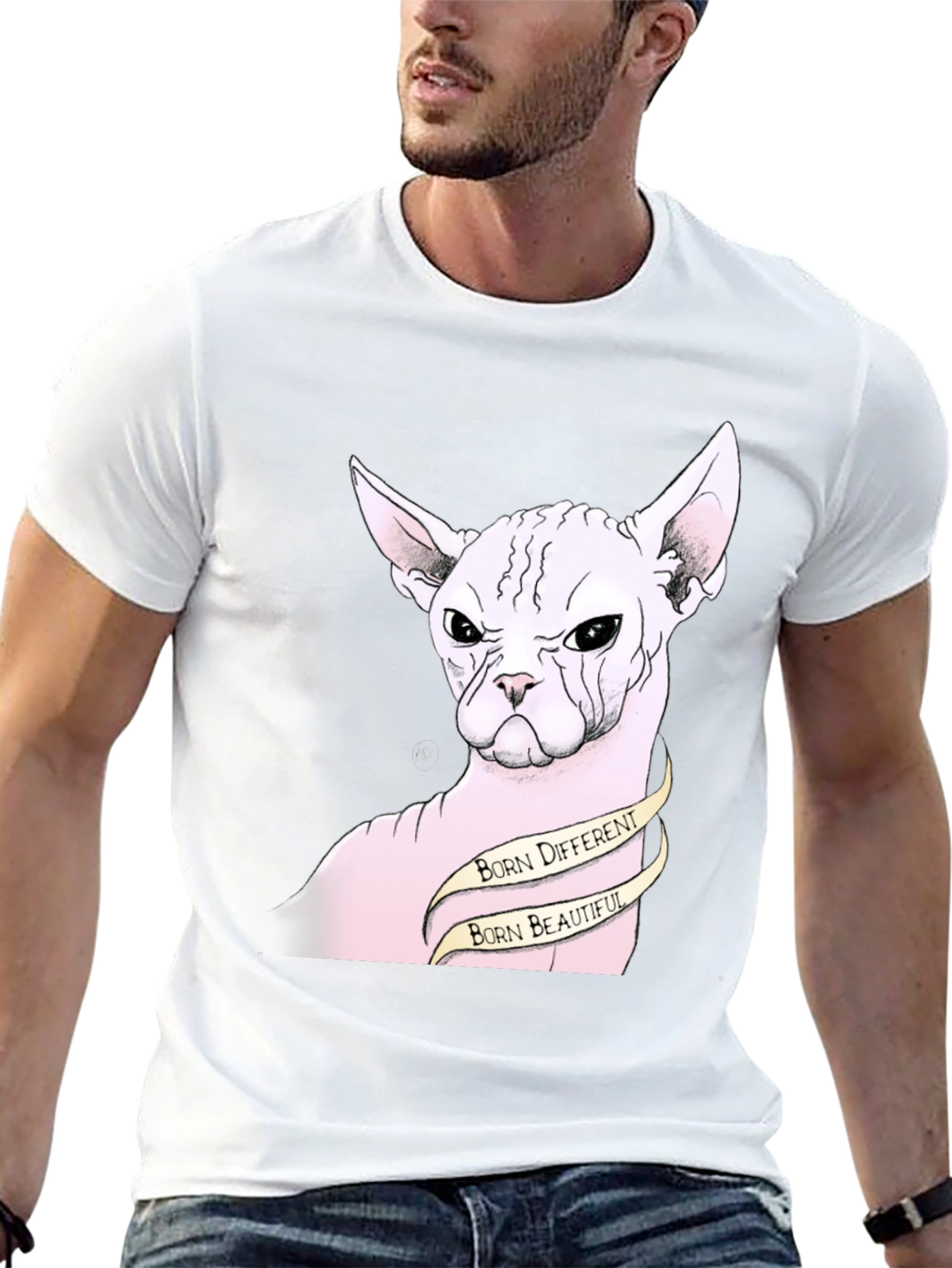 Black Unique Sphynx Cat Graphic Tee - Born Different, Beautiful view 13