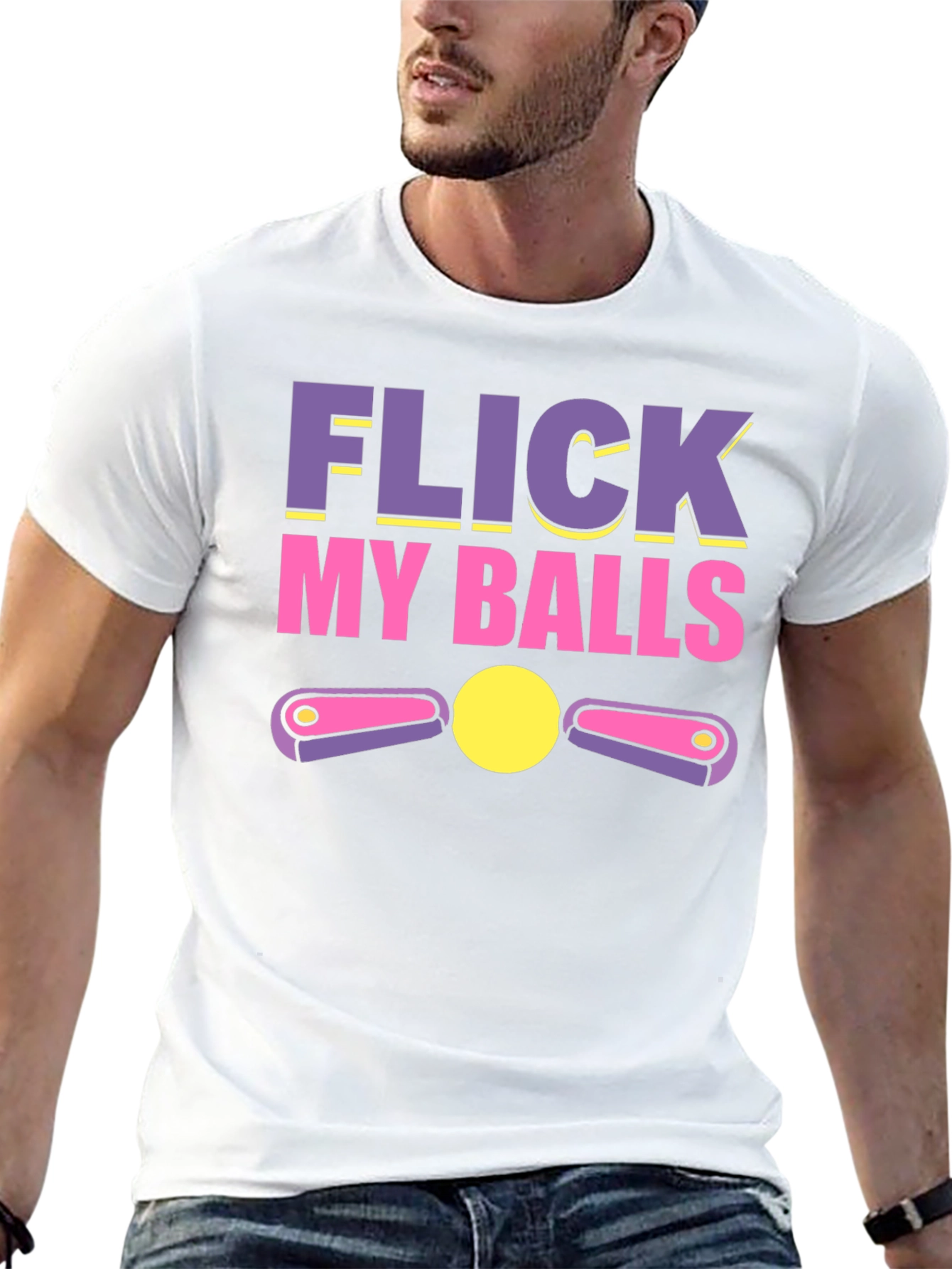 Black Flick My Balls Pinball Humor T-Shirt view 13