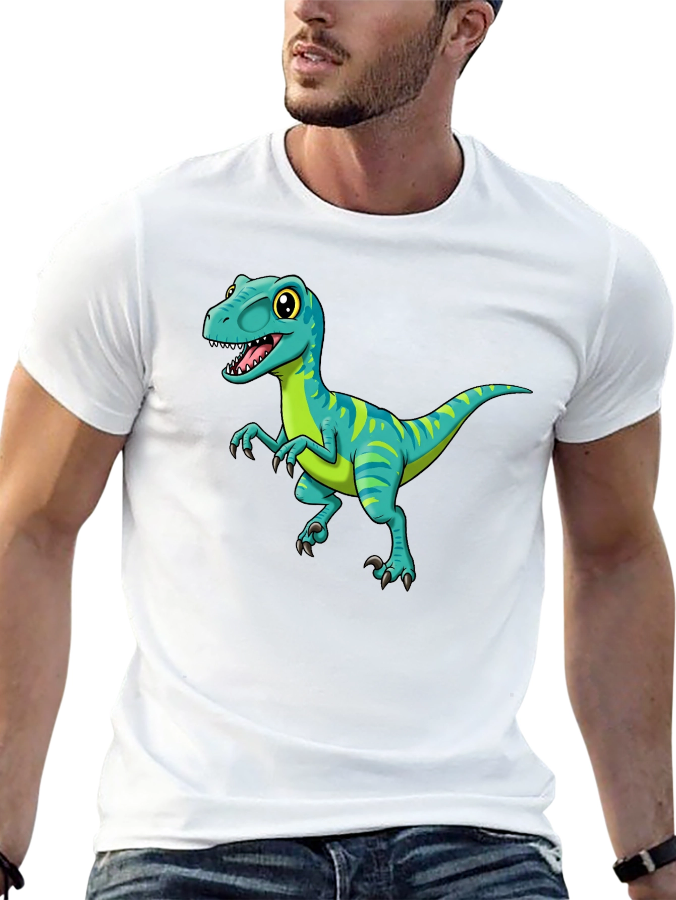 Black Cartoon Dinosaur Graphic Tee - Black view 13