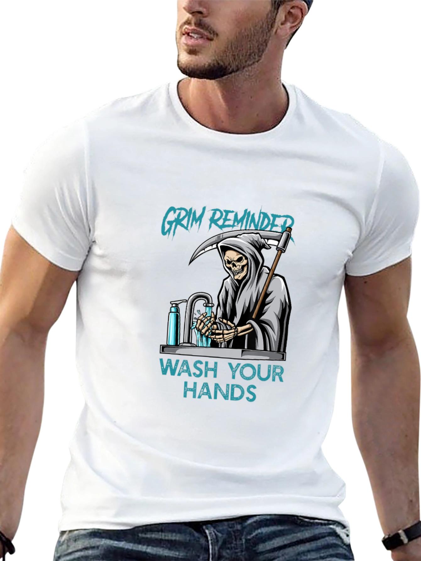 Black Grim Reminder Wash Your Hands Graphic Tee view 13