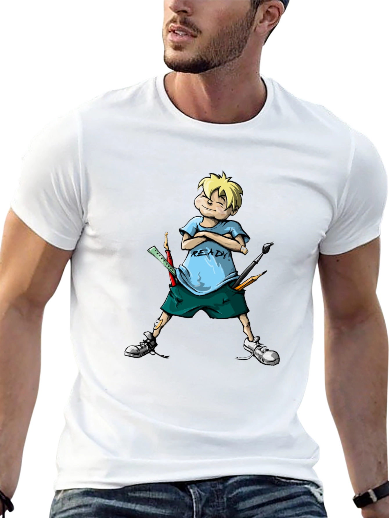 Black Cartoon Boy "Ready" T-Shirt view 13