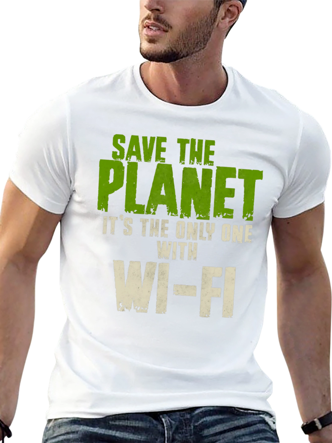 Black Save the Planet T-Shirt - Wi-Fi Humor Tee view 13