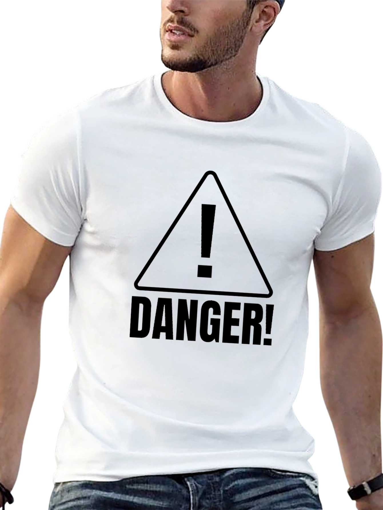 Black Danger! Warning Sign Black T-Shirt view 13