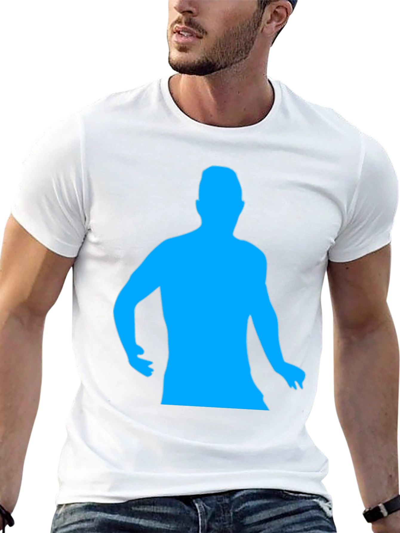 Black Cool Black T-Shirt with Blue Silhouette view 13