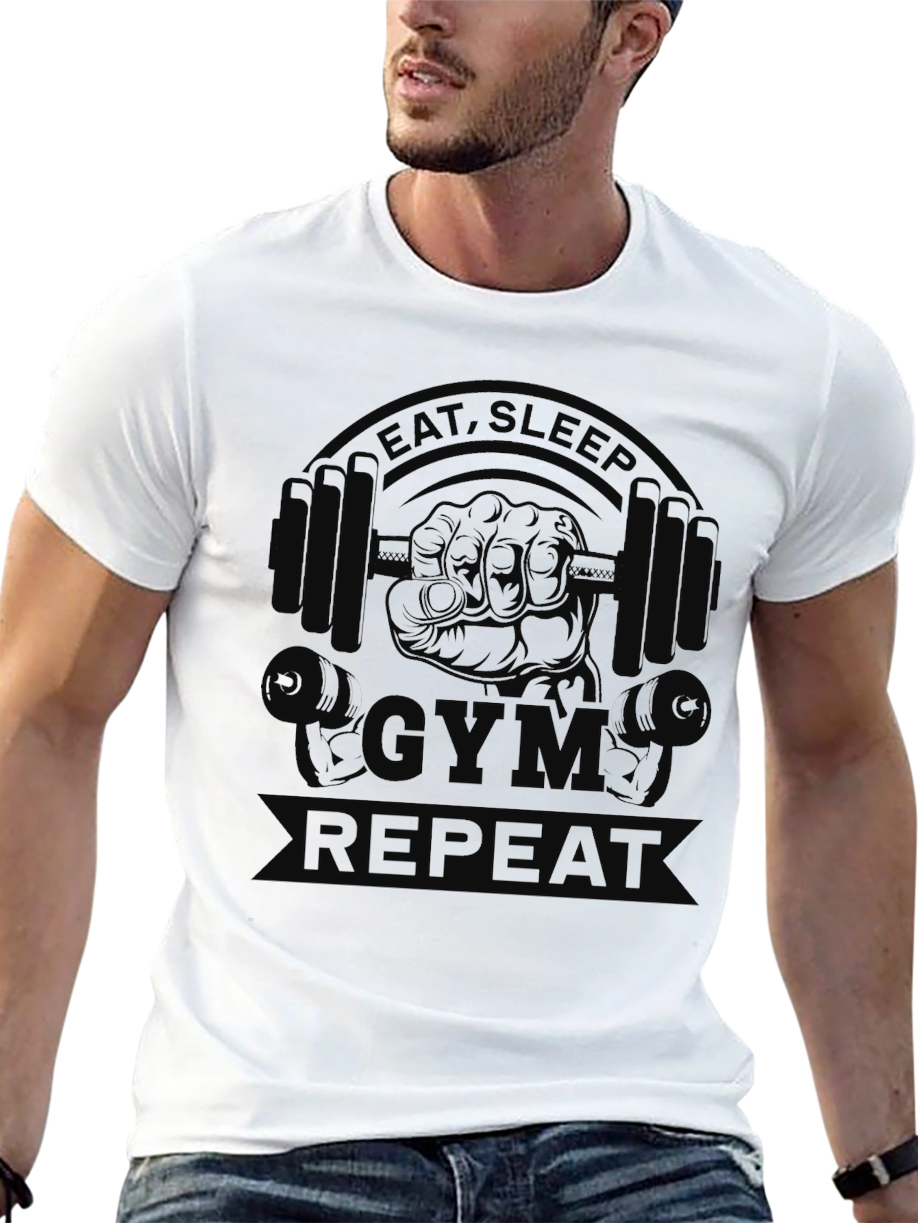 Black Eat Sleep Gym Repeat T-Shirt - Black Cotton Tee view 13