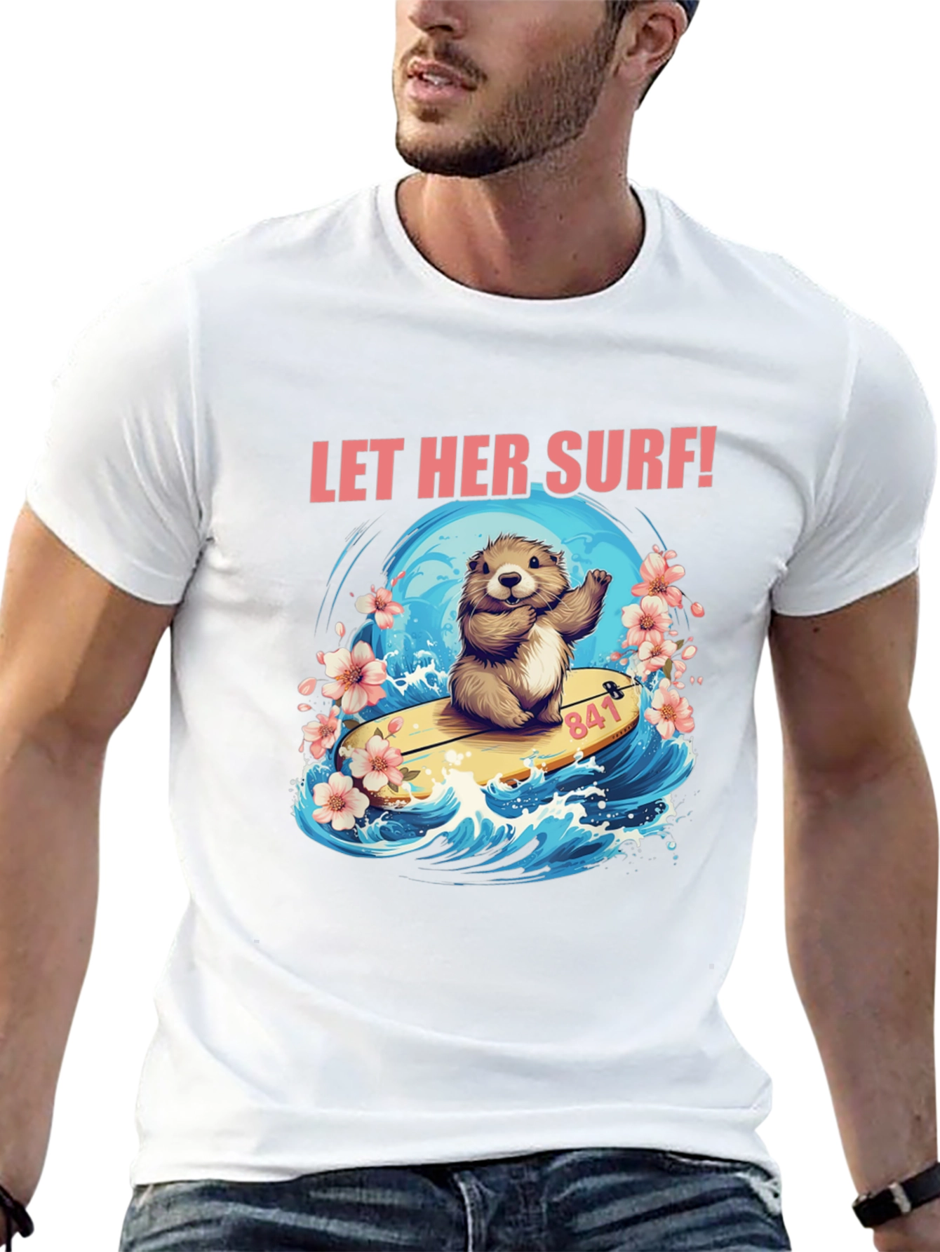 Black Let Her Surf! Graphic T-Shirt view 13