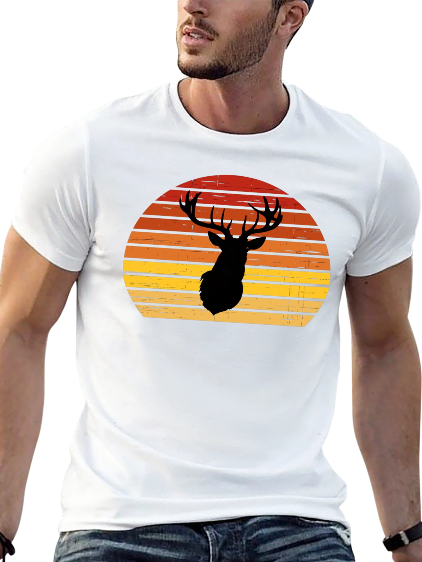 Black Retro Deer Silhouette T-Shirt view 13