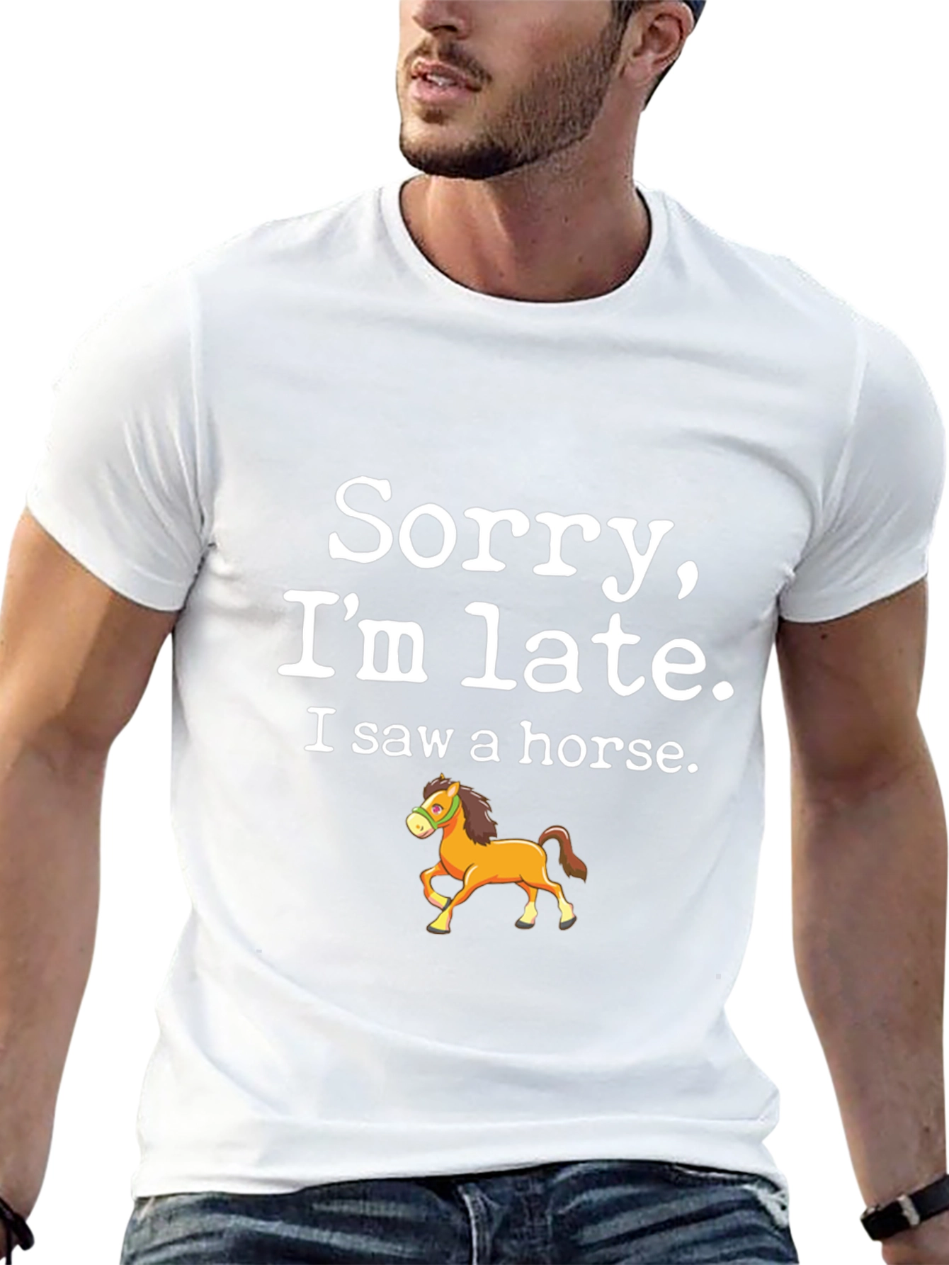 Black Sorry I'm Late T-Shirt - Horse Design view 13