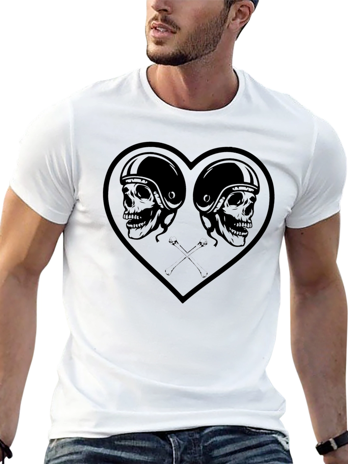 Black Skull Heart Graphic Tee - Men's Black T-Shirt view 13