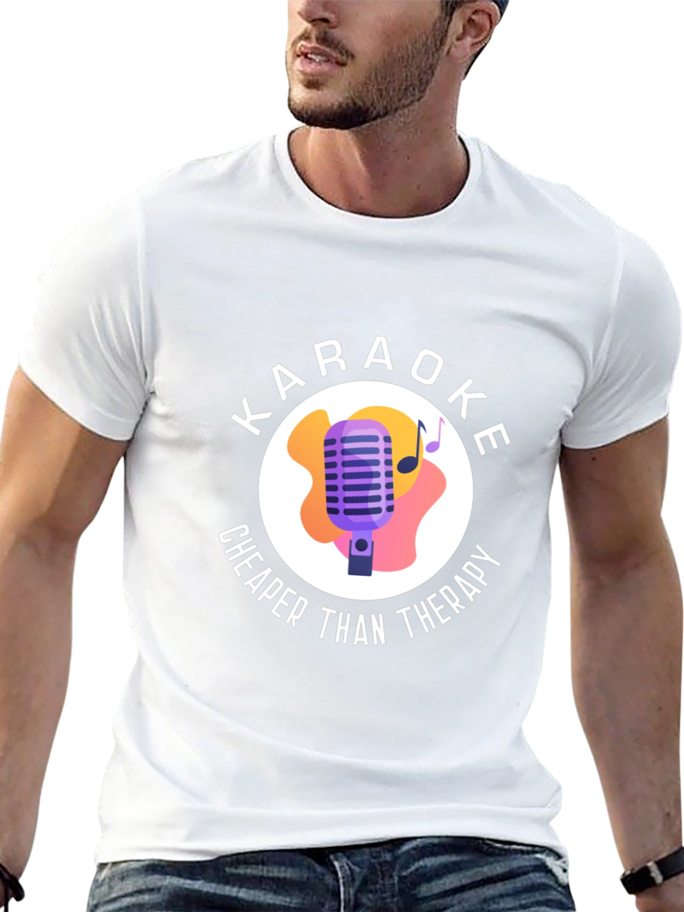 Black Karaoke Cheaper Than Therapy Black Graphic T-Shirt view 13
