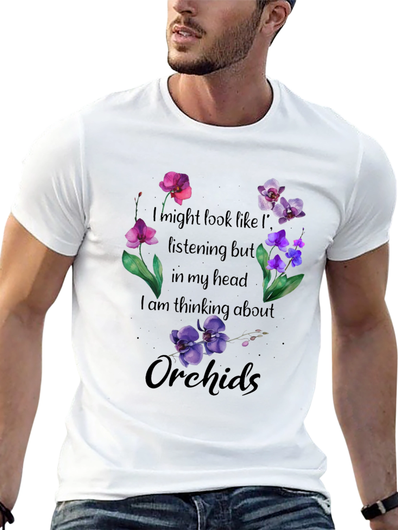 Black Thinking About Orchids T-Shirt view 13