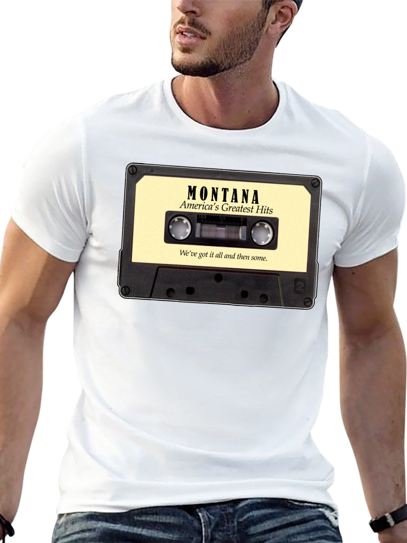 Black Montana's Greatest Hits Cassette Tape Graphic T-Shirt view 13