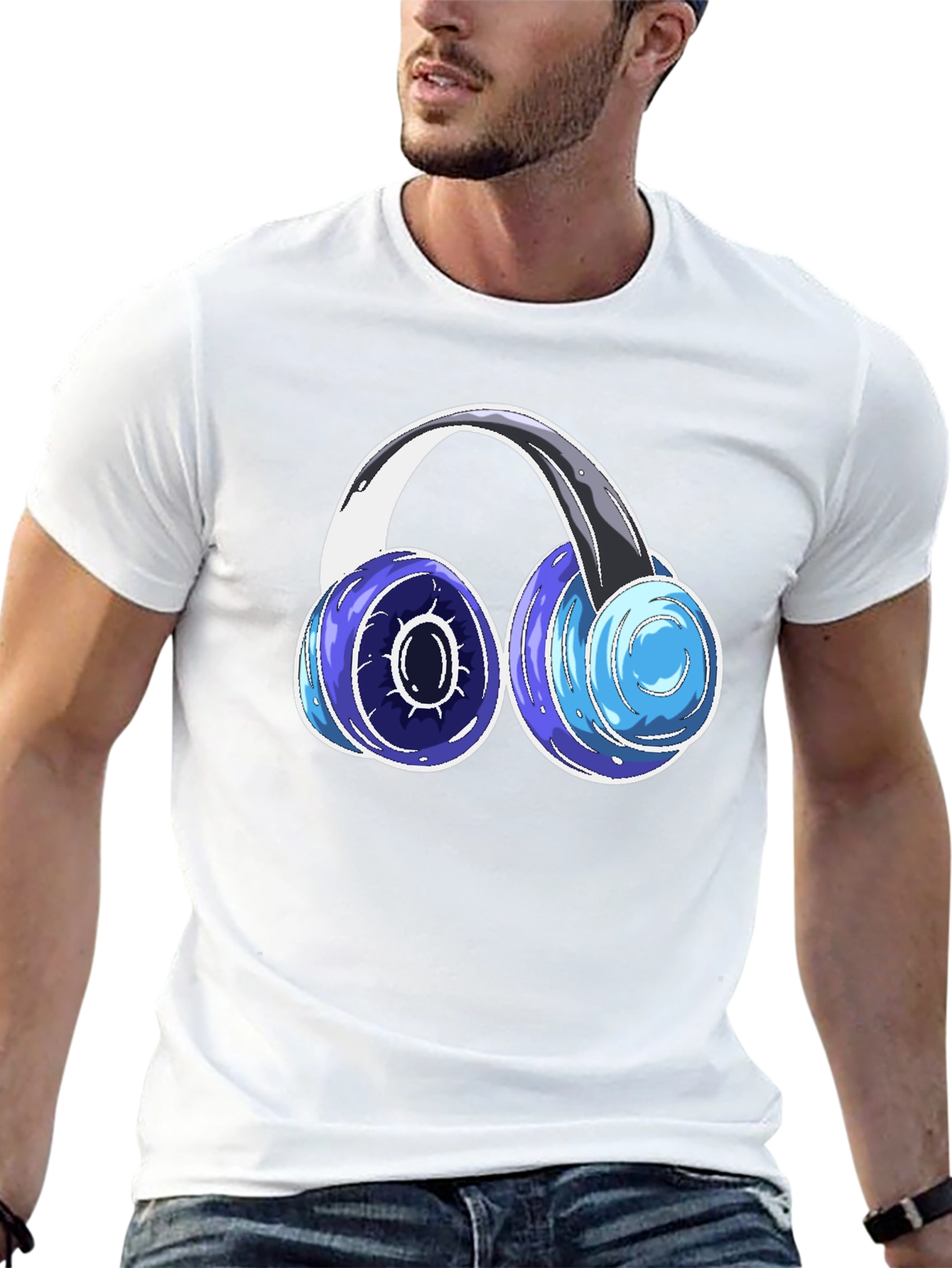 Black Cool Headphones Graphic Tee - Black Cotton Blend view 13