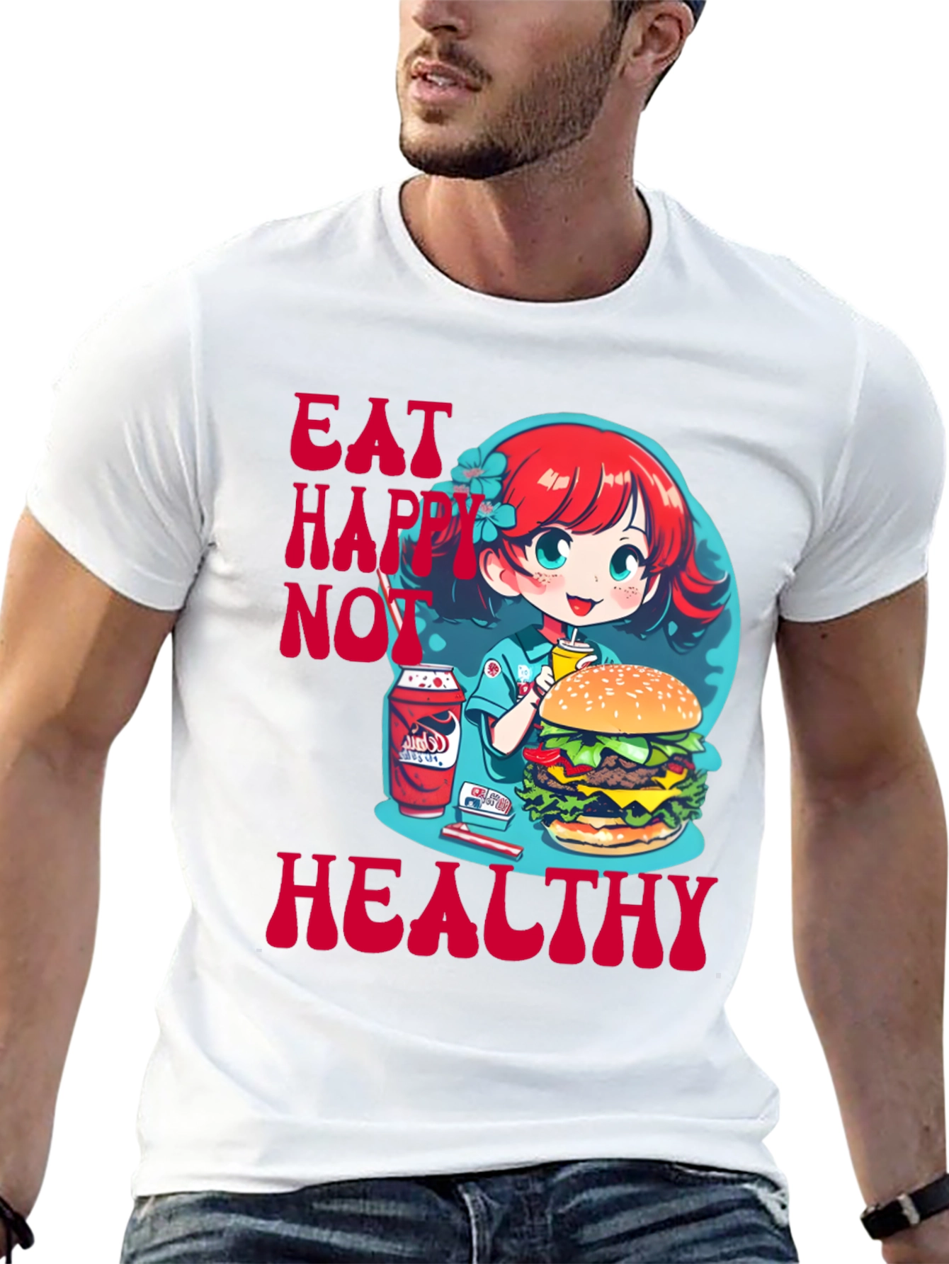 Black Eat Happy Not Healthy Graphic Tee view 13
