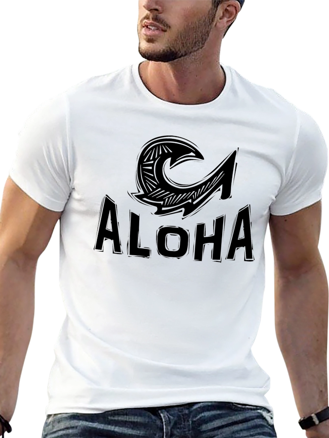 Black Aloha Tribal Hook Graphic Tee - Black view 13