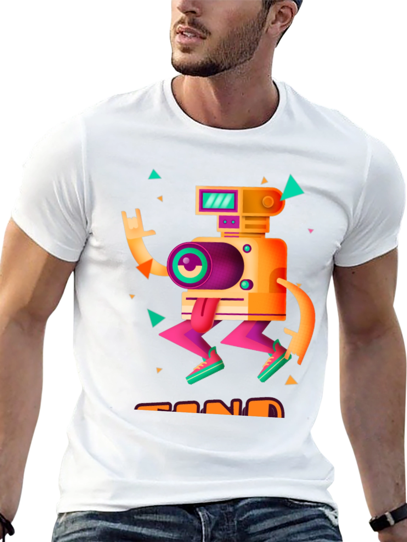 Black Retro Robot Graphic Tee - Black Cotton T-Shirt view 13