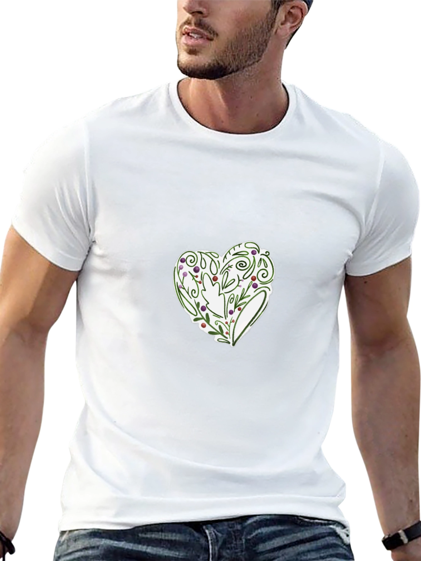 Black Floral Heart Graphic Tee - Stylish Black T-Shirt view 13