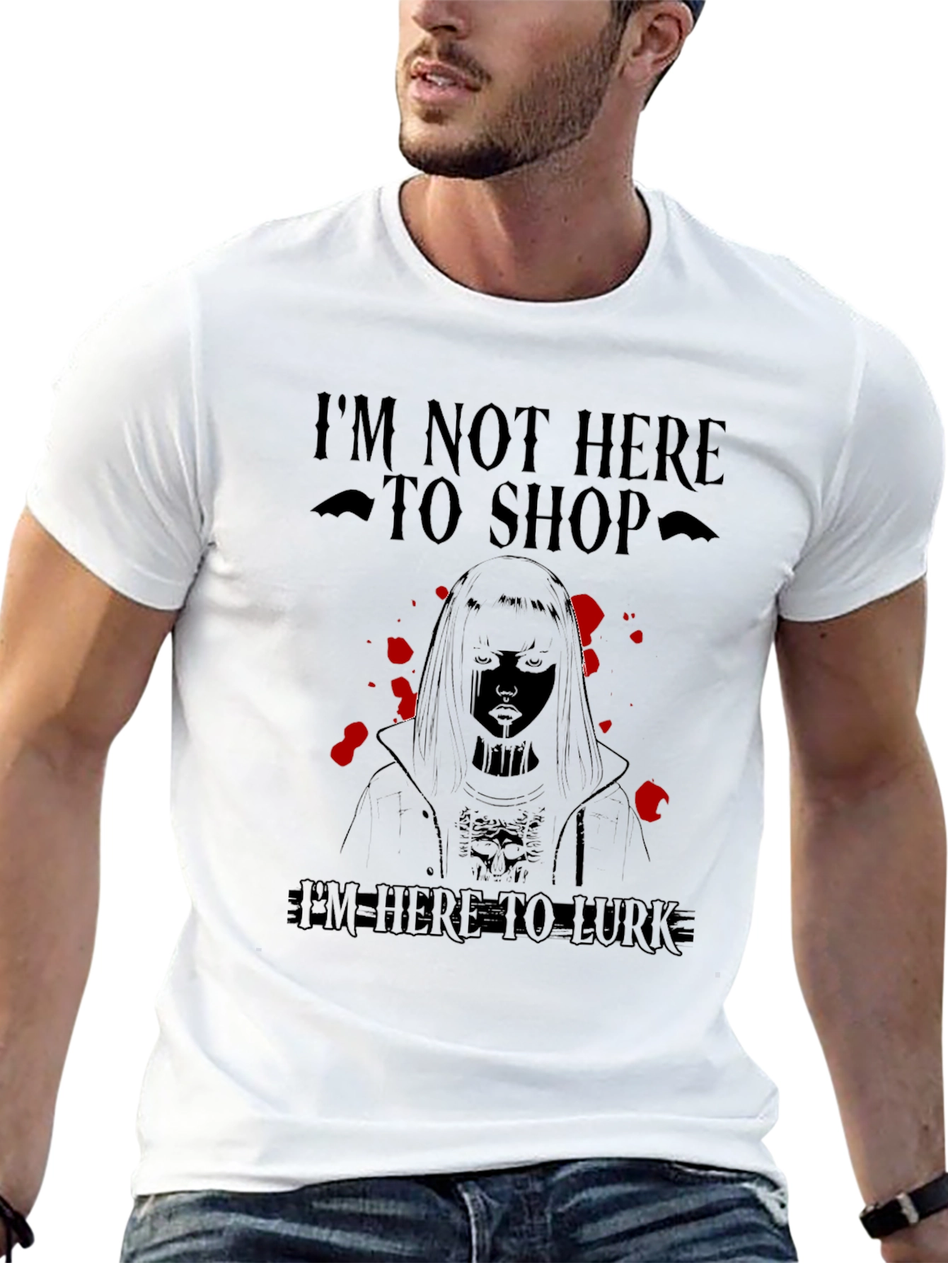 Black I'm Not Here to Shop T-Shirt view 13