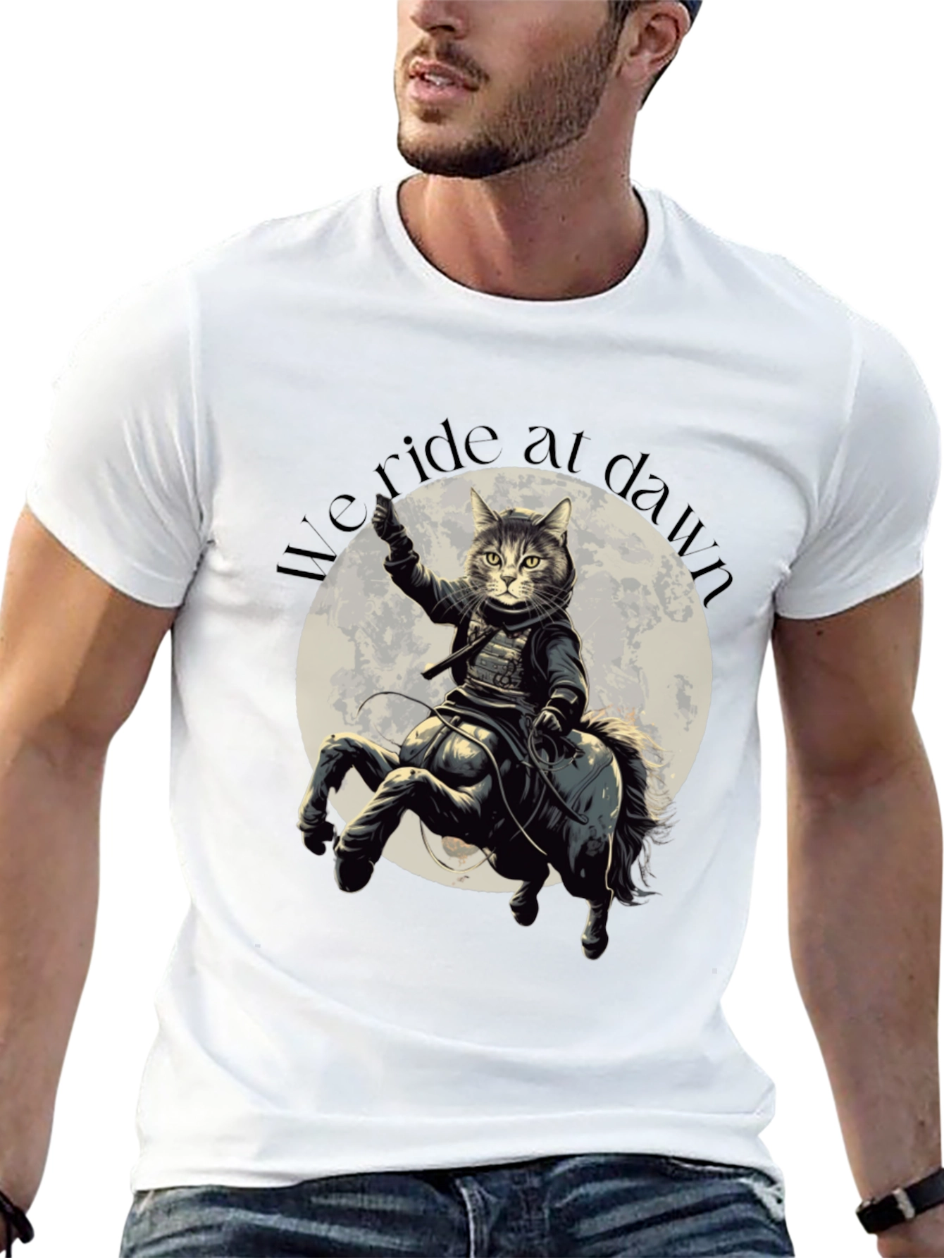Black We Ride at Dawn Cat Centaur Graphic T-Shirt view 13