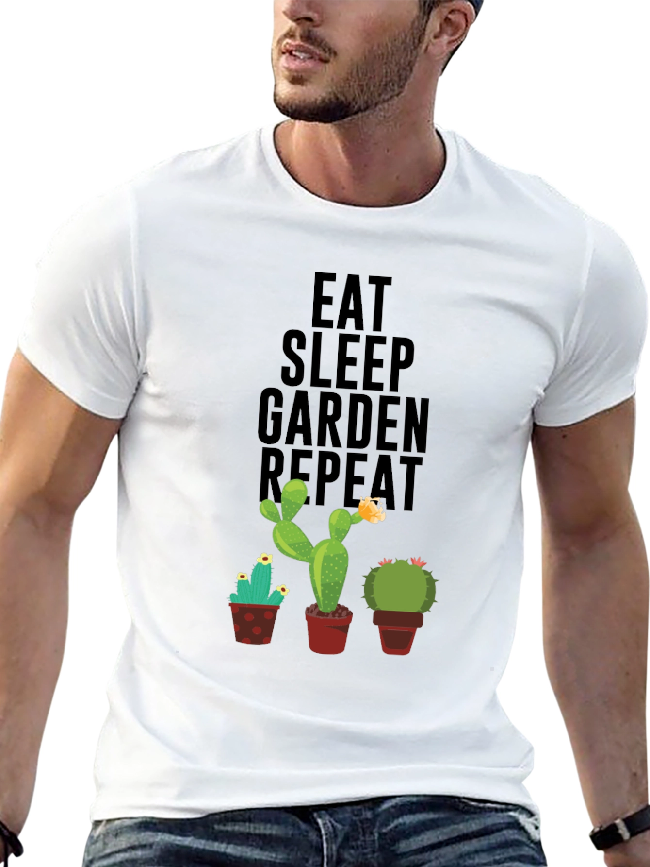 Black Eat Sleep Garden Repeat Cactus Graphic Tee view 13