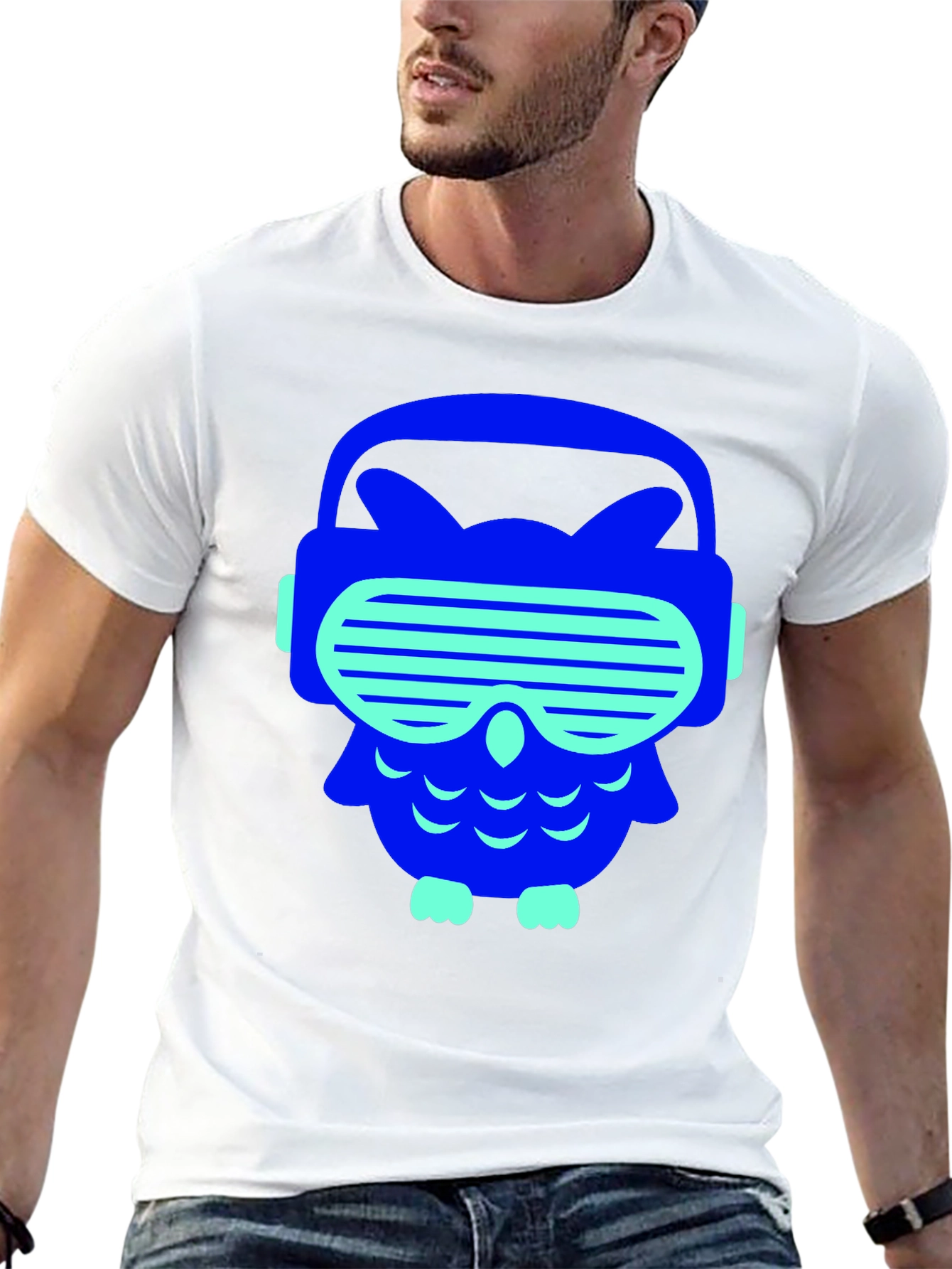 Black Cool Cyberpunk Owl Graphic Tee - Black Cotton T-Shirt view 13