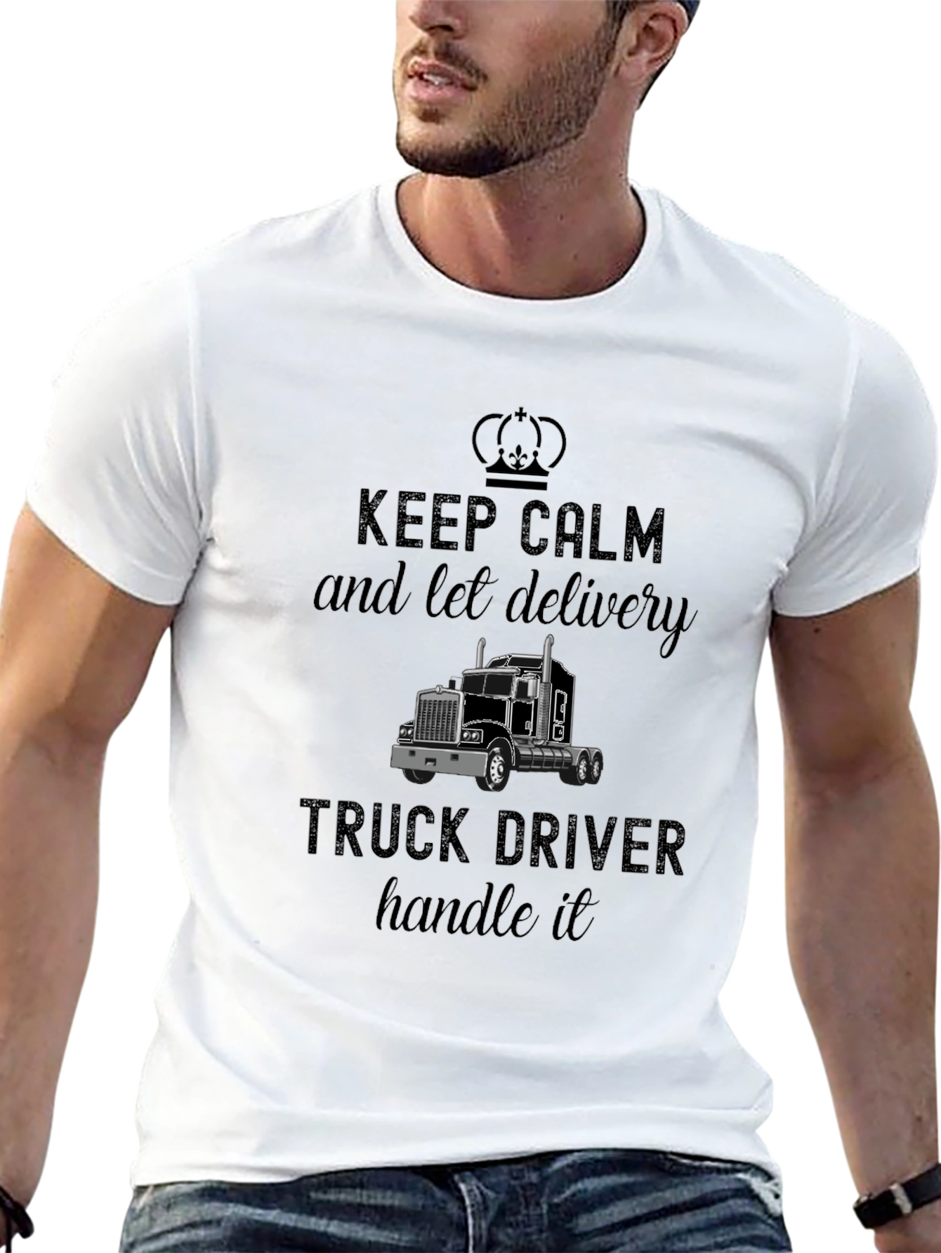 Black Keep Calm Delivery Truck Driver T-Shirt view 13