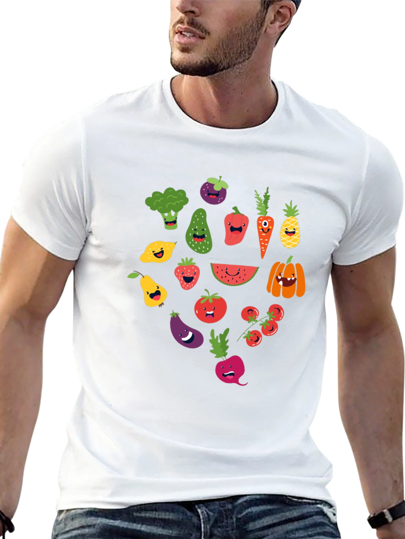 Black Whimsical Veggie T-Shirt - Fun Foodie Fashion view 13