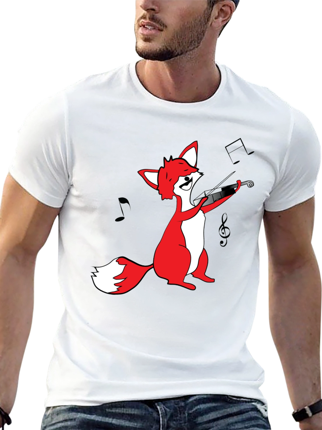 Black Fox Violinist T-Shirt - Black Graphic Tee view 13