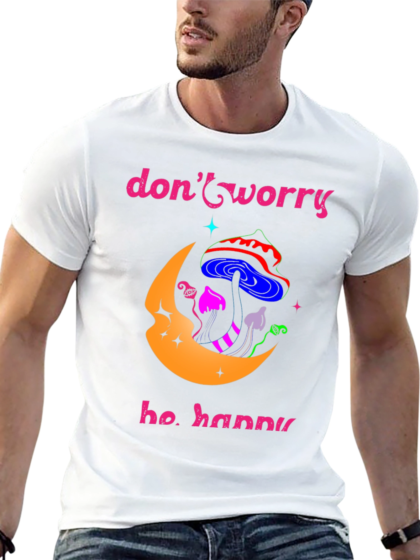 Black Don't Worry Be Happy Graphic T-Shirt view 13