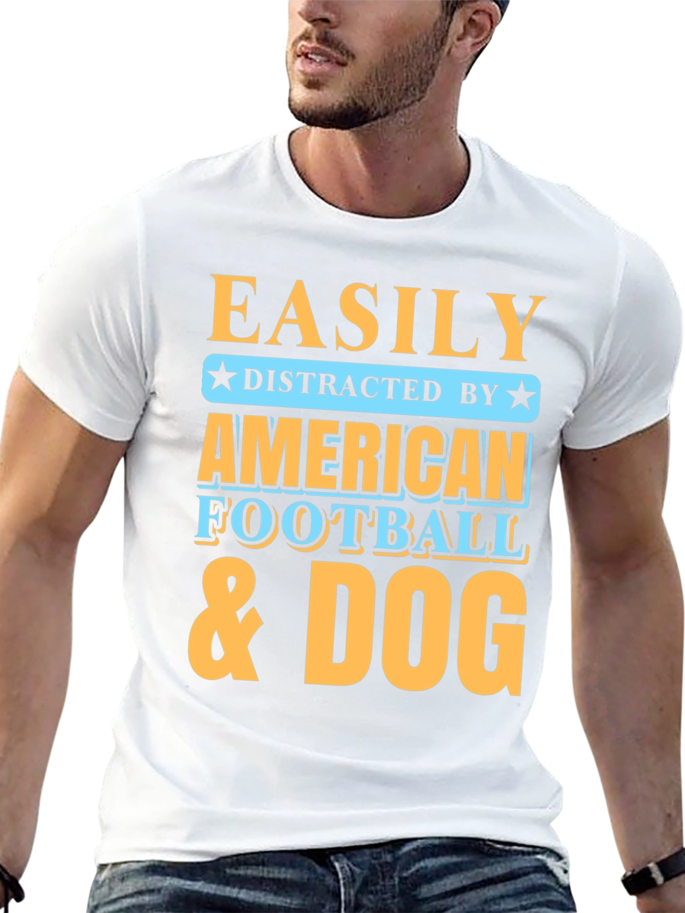 Black Easily Distracted T-Shirt - Football & Dog view 13