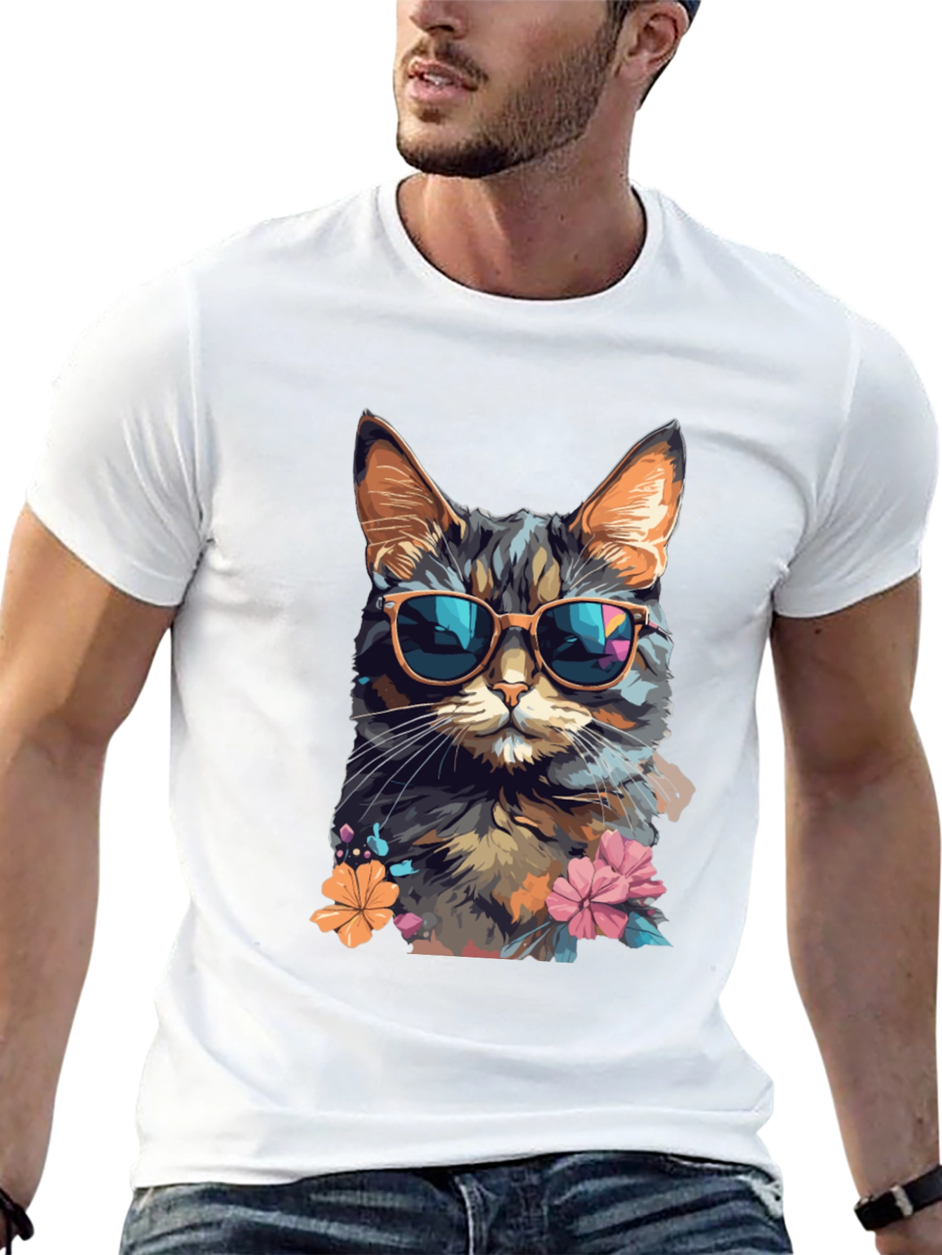Black Cool Cat T-Shirt: Stylish Feline Design view 13