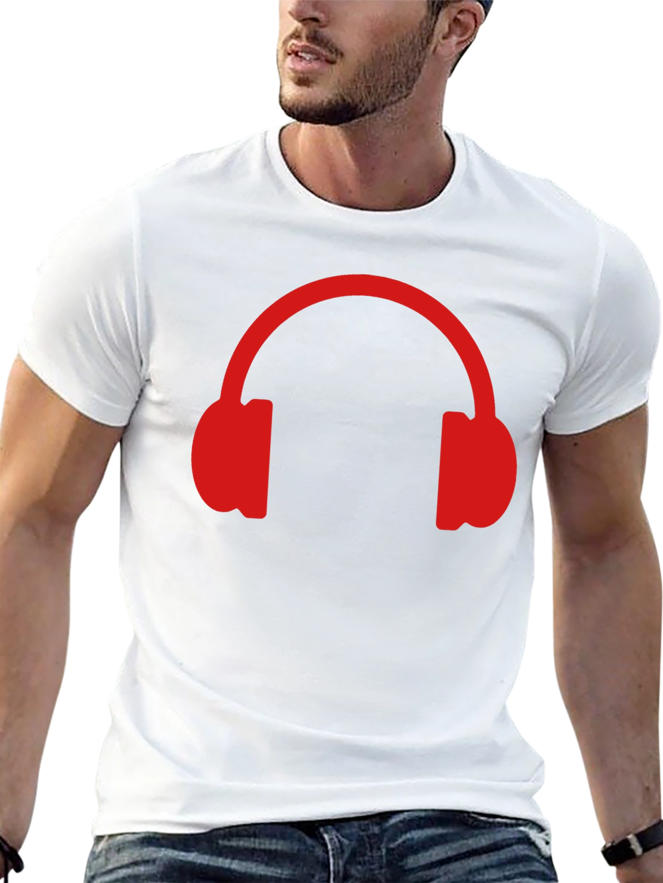 Black Red Headphone Graphic T-Shirt - Music Lover Tee view 13