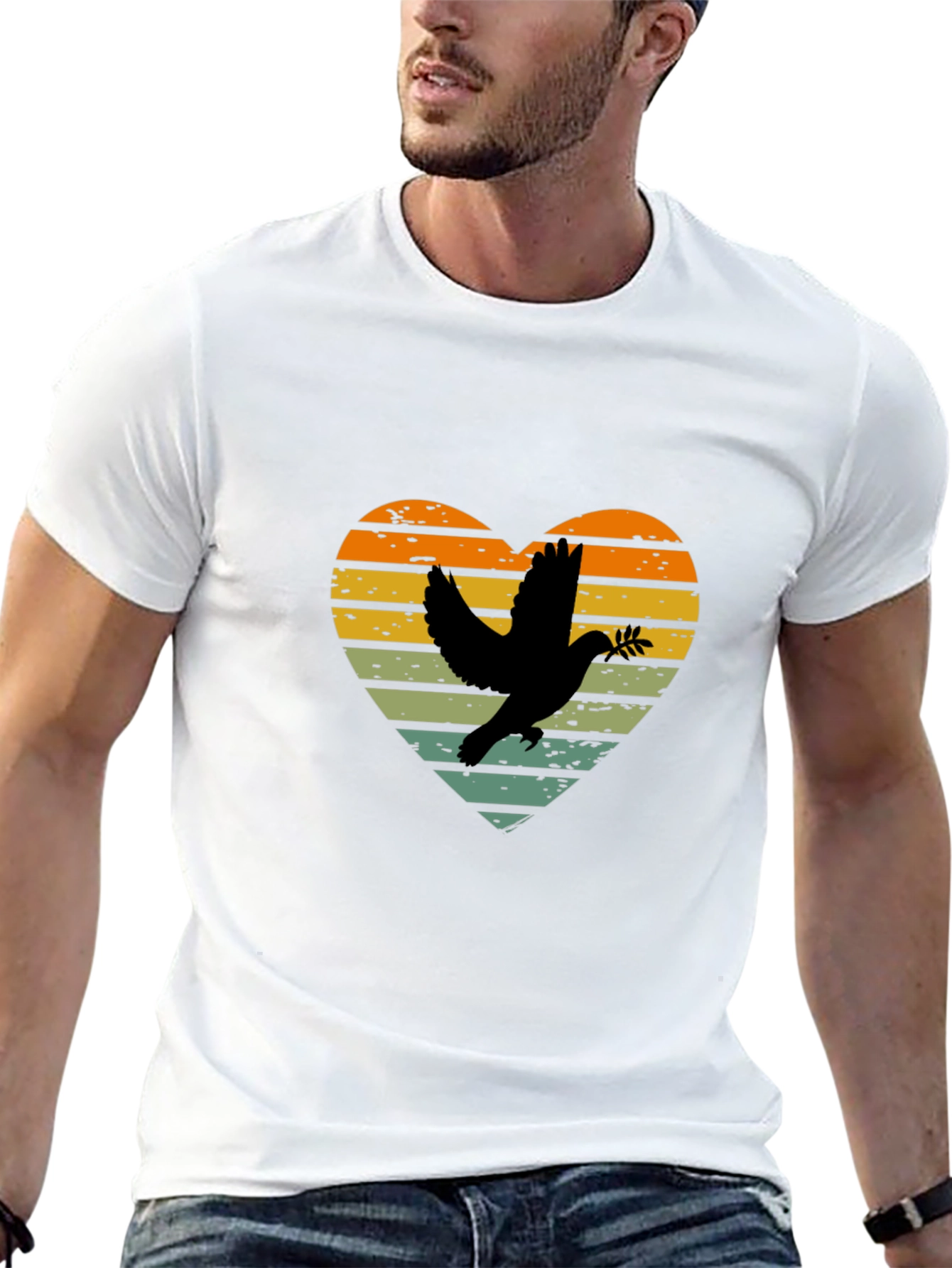 Dove Heart Graphic T-Shirt - Peace & Love Design - 13