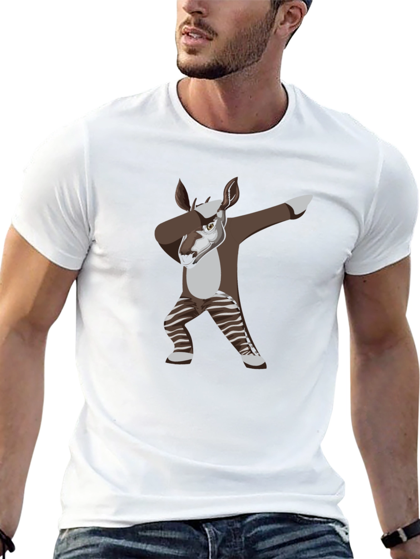 Black Dabbing Okapi Graphic Tee - Cool Animal T-Shirt view 13