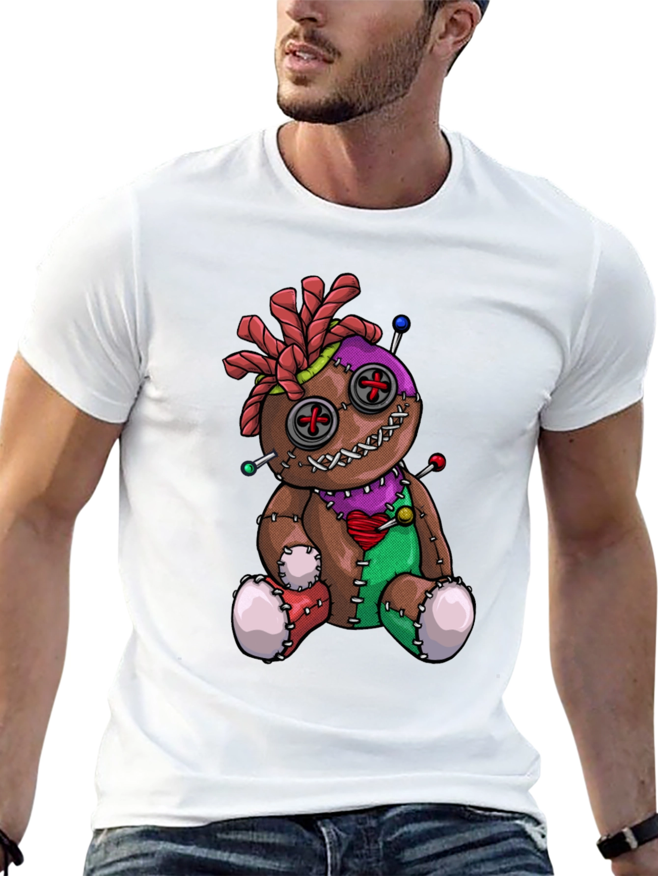 Black Voodoo Doll Graphic T-Shirt - Unique Spooky Design view 13