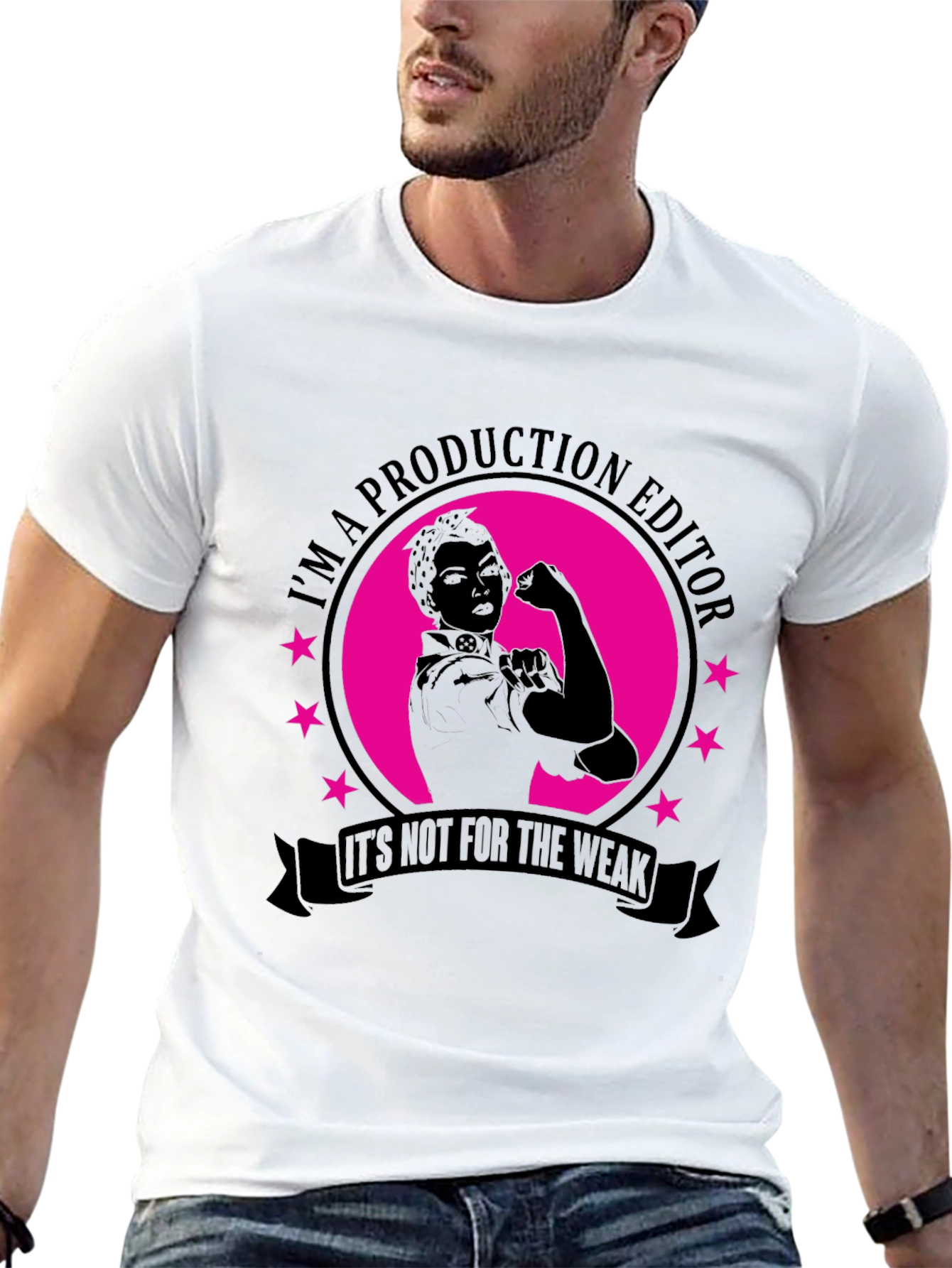 Black Production Editor Rosie the Riveter Style T-Shirt view 13