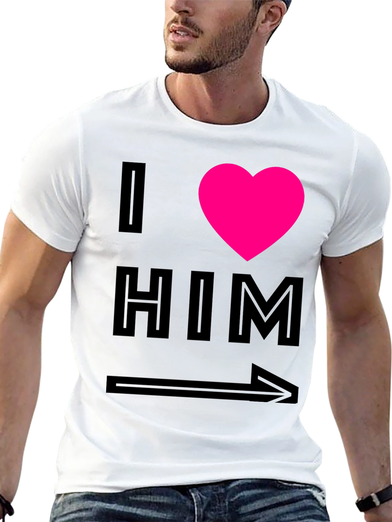 Black I Heart Him Graphic Tee - Black Unisex T-Shirt view 13
