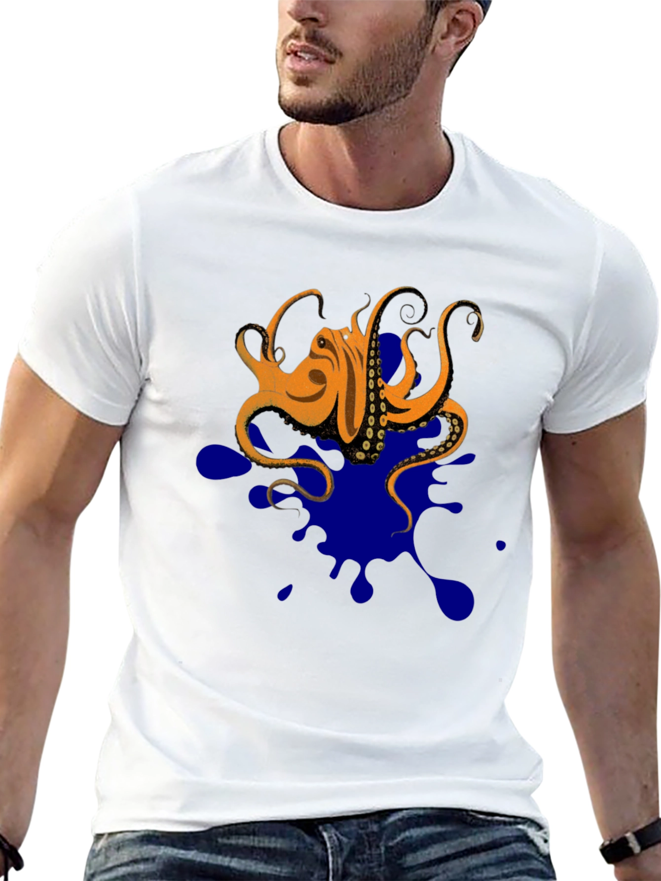 Black Octopus Ink Splatter T-Shirt - Unique Graphic Tee view 13