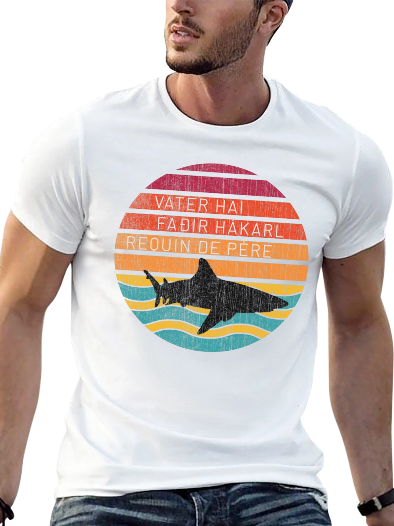 Retro Shark Dad T-Shirt - Vater Hai, Fadir Hakarl, Requin de Pere - 13
