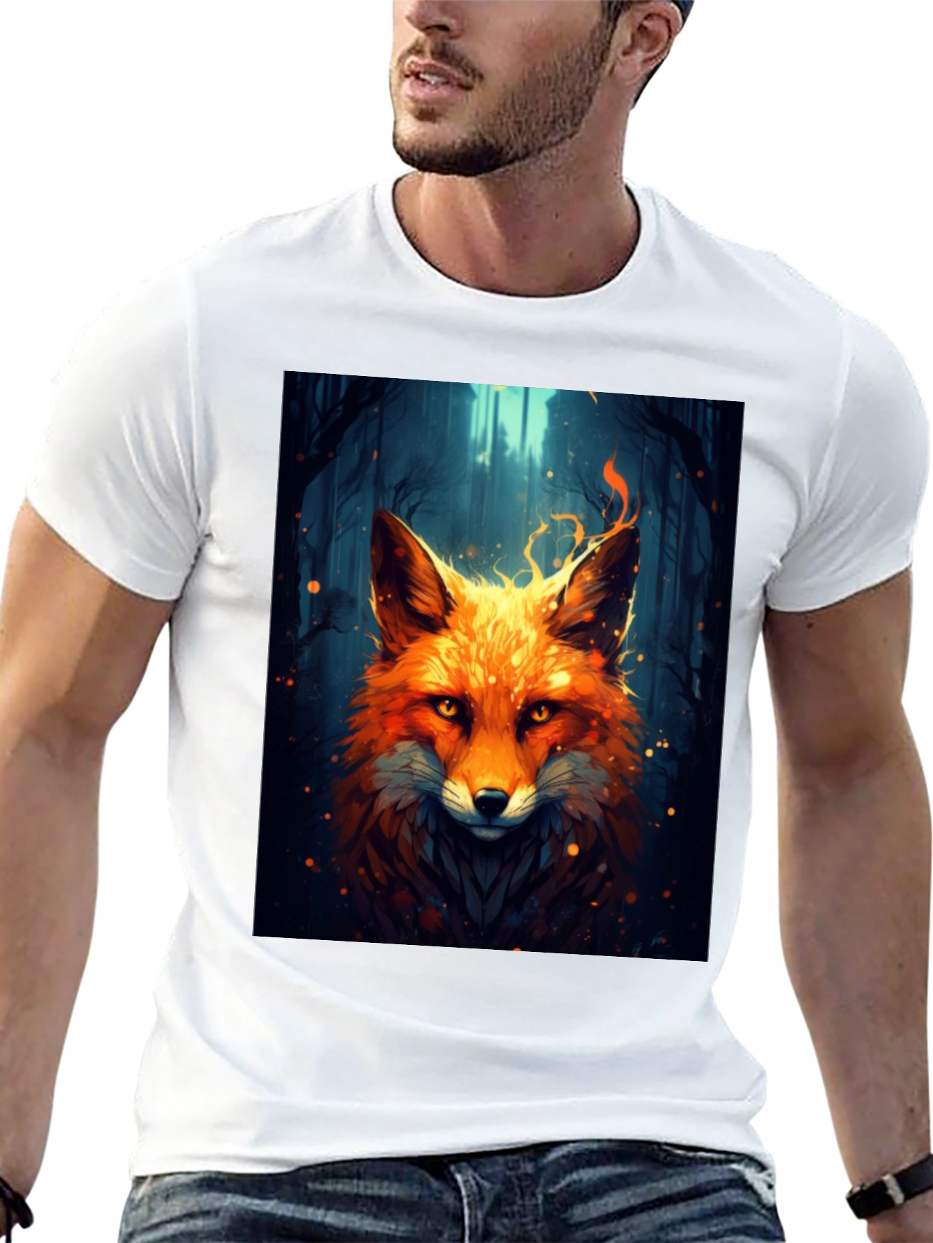 Black Fiery Fox Graphic Tee - Bold Animal Print Shirt view 13