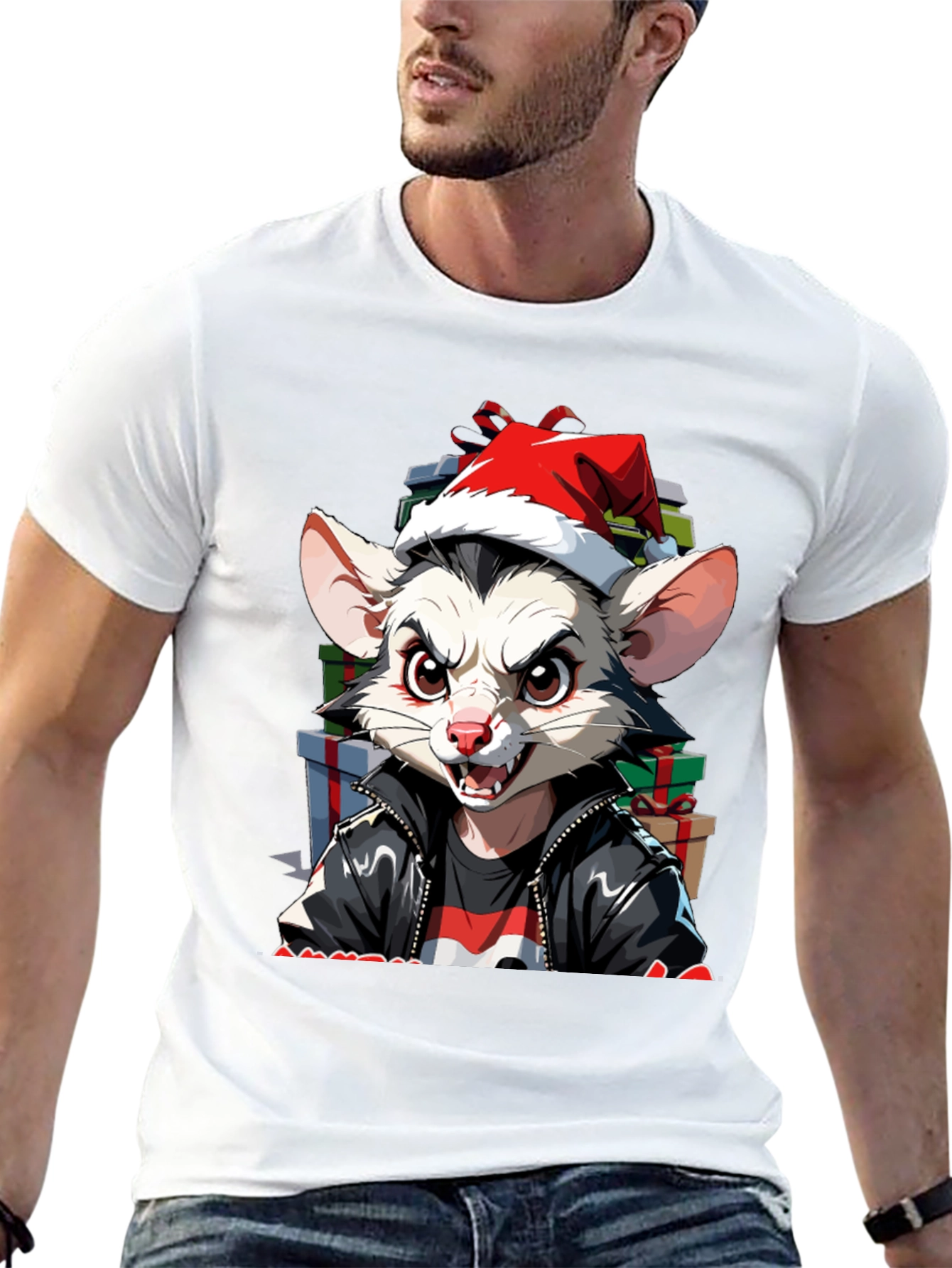 Black Festive Opossum Tee - Holiday Style view 13
