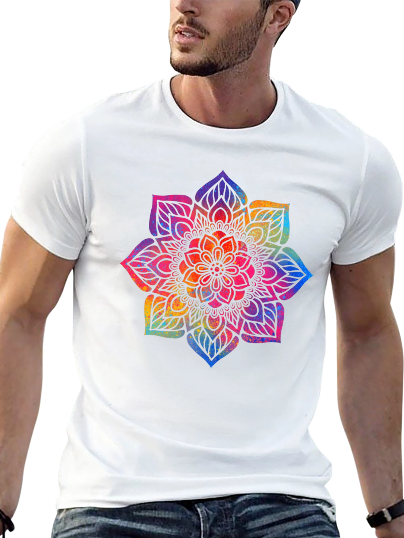 Black Vibrant Mandala Graphic Tee - Black Cotton Comfort view 13