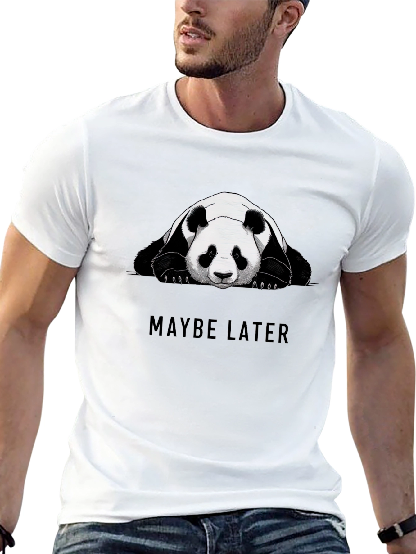 Black Lazy Panda Graphic Tee - "Maybe Later" Black Cotton T-Shirt view 13