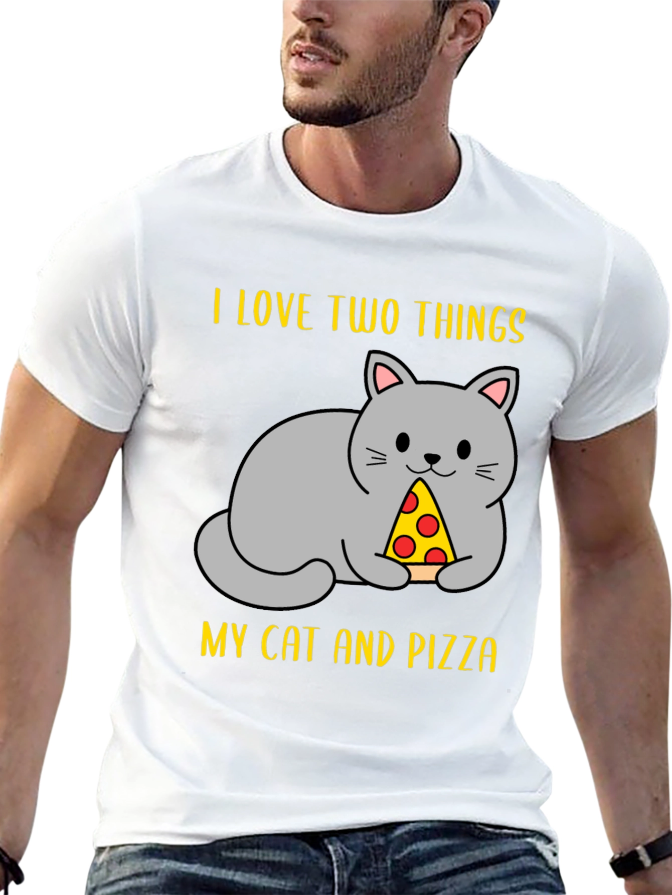 Black Funny Cat & Pizza T-Shirt view 13